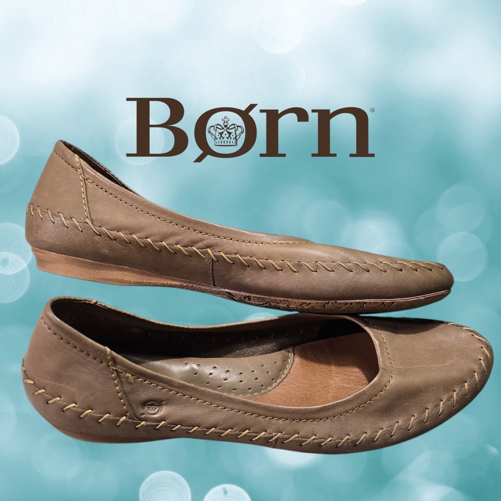 Born Yara Ballet Flats Women Full Grain Leather Whipstitch Slip On Whiskey Tan 9